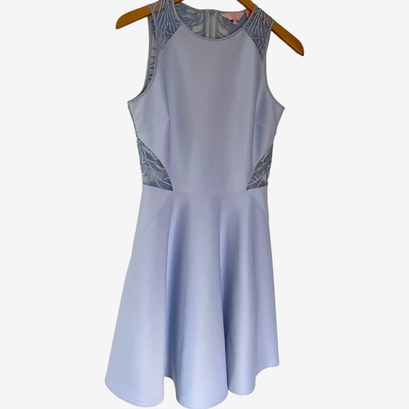 Ted Baker London Venma A Line Skater Dress Sz 2 / US 6 Ice Blue Lace Detail Back - Picture 3 of 7